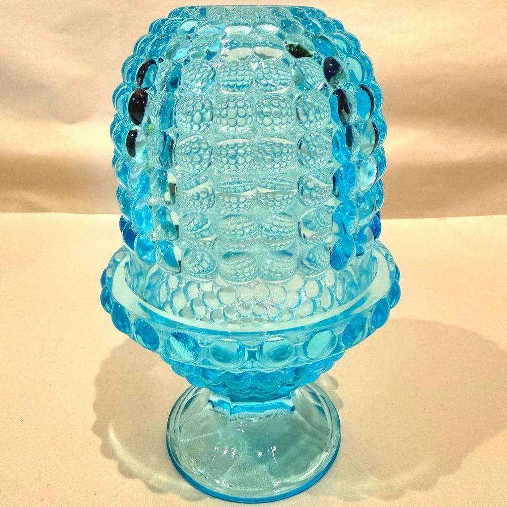 Viking Glass Thousand Eye Fairy Lamp Aqua Spring Blue MCM 1960s RARE HTF